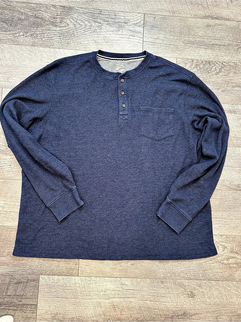 Member's Mark Men's 3XL Big & Tall Blue Solid Henley Neck Long Sleeve Knit Tee
